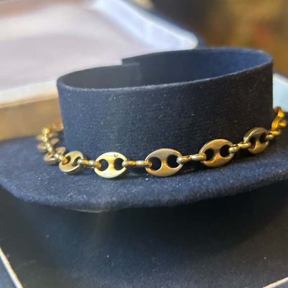 24K HGE Vintage Gold Chain Bracelet Oval Link with Charm - Picture 4 of 10